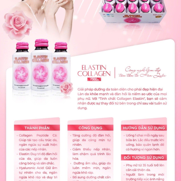 Nước uống Elastin Collagen 7500mg Hàn Quốc: Bí quyết cho làn da không tuổi
