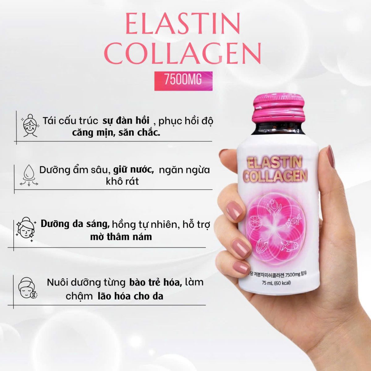 Công dụng trẻ hóa da và tăng độ đàn hồi của Elastin Collagen 7500mg