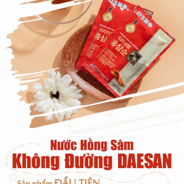Nước Hồng Sâm Không Đường Daesan 70ml x 30 Gói: Tinh Túy Sâm 6 Năm Tuổi 100%