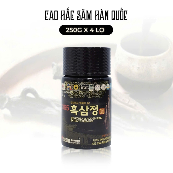 Cao Hắc Sâm Seoul Bio Pharm 365 Korea Black Ginseng Extract Premium (Hộp 4 Lọ x 250g)
