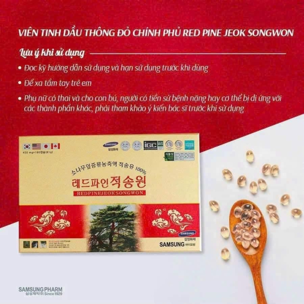 Tinh Dầu Thông Đỏ Chính Phủ Samsung Red Pine Jeok Song Won 180 Viên – Tinh Hoa Sức Khỏe Hàn Quốc