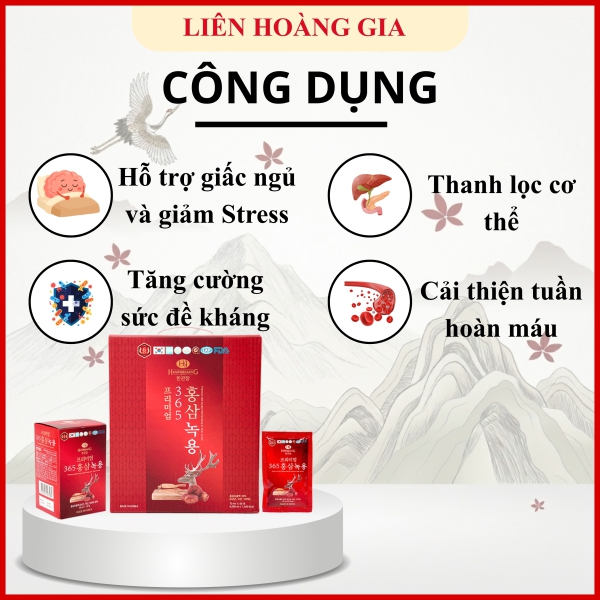 Nước Hồng Sâm Nhung Hươu Linh Chi Hankwanjang 365 Hộp 60 Gói Chính Hãng