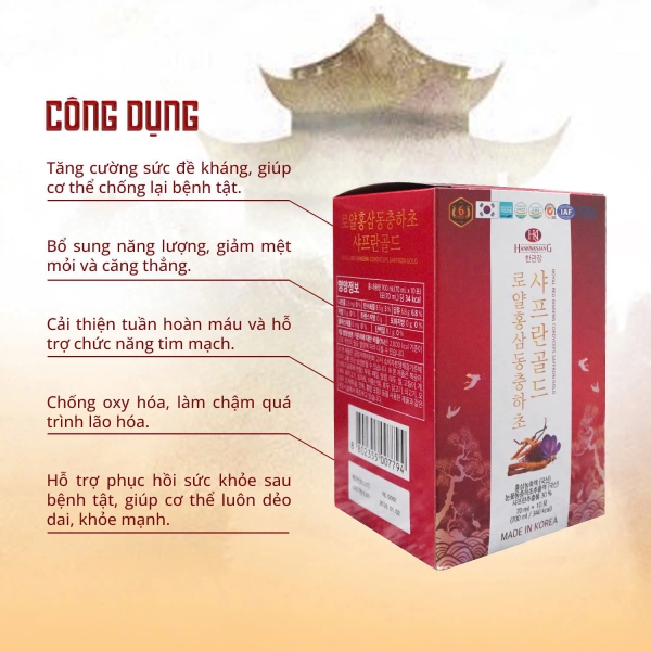 Nước Hồng Sâm Gold Hoàng Gia Đông Trùng Saffron – Tinh Túy Thảo Dược Cho Cuộc Sống Thịnh Vượng