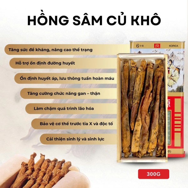 Hồng Sâm Củ Khô Hộp Thiếc HG Bio 300g 10 Củ – Tinh Hoa Sâm Đại Hàn Quốc, Tuyệt Tác Phục Hồi Sinh Lực Toàn Diện