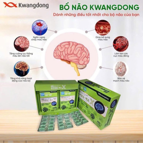 Viên Uống Bổ Não Hàn Quốc Kwangdong (Hộp 120 Viên) - Kwangdong Circu α-x. Giải pháp tăng cường sức khỏe não bộ, cải thiện trí nhớ, nâng cao khả năng tập trung, giảm đau đầu và căng thẳng hiệu quả.