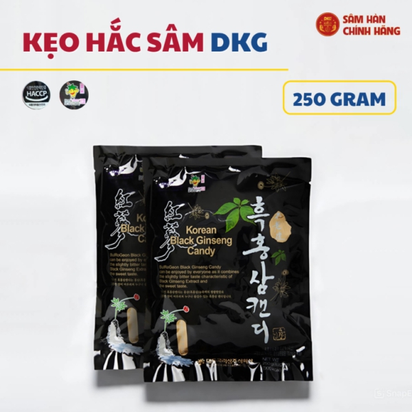 Kẹo hắc sâm Hàn Quốc Daedong 250g –  Giúp bồi bổ cơ thể, tăng đề kháng, thư giãn tinh thần và bảo vệ răng miệng.