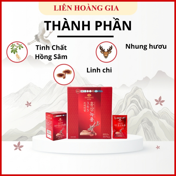 Nước Hồng Sâm Nhung Hươu Linh Chi Hankwanjang 365 Hộp 60 Gói Chính Hãng