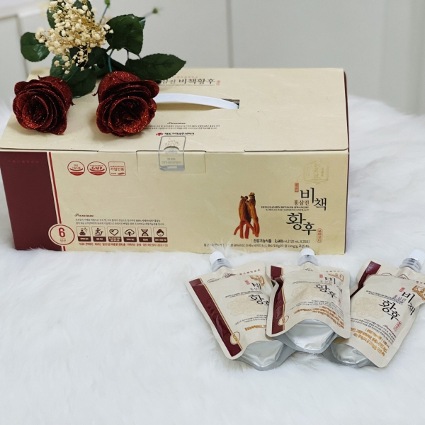 Nước Hồng Sâm Hoàng Hậu Hongsamjin Bichaek Hwanghu Daedong (Hộp 20 Gói x 120ml) - Bí quyết dưỡng nhan, bổ huyết, tăng đề kháng và chống lão hóa tầng sâu.