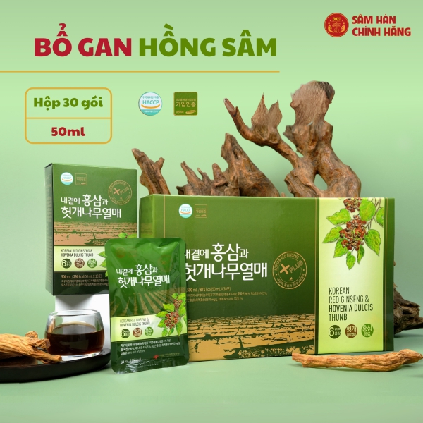 Hồng Sâm Bổ Gan Daedong (Hộp 30 Gói x 50ml) - Giải pháp giải độc gan, hạ men gan, bảo vệ tế bào gan và phục hồi thể lực cho người uống rượu bia.