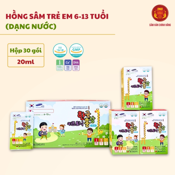 Hồng Sâm Trẻ Em 6-13 Tuổi – Korean Red Ginseng Junior 6-13 Year (Hộp 30 Gói x 20ml)