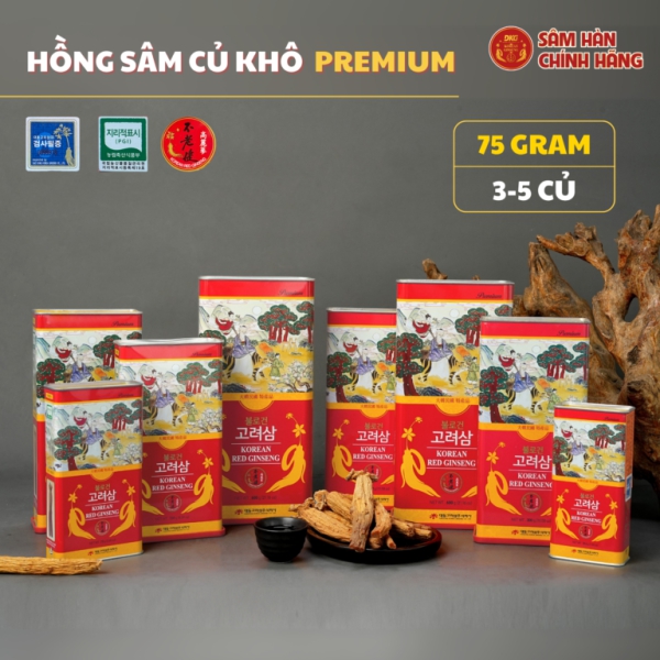 Hồng Sâm Củ Khô Hàn Quốc 75g Premium (3-5 Củ) – Daedong - Bồi bổ nguyên khí, tăng đề kháng và phục hồi sinh lực toàn diện.