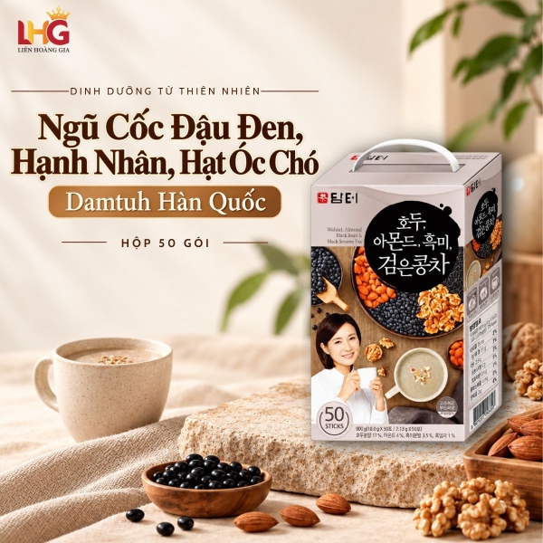 Ngũ Cốc Đậu Đen, Hạnh Nhân, Hạt Óc Chó Damtuh Hàn Quốc (Hộp 50 Gói) - Thanh nhiệt giải độc, tăng cường trí não và tốt cho sức khỏe mẹ bầu.