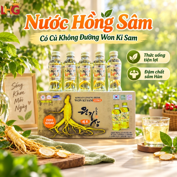 Nước Hồng Sâm Có Củ Không Đường Won Ki Sam (10 Chai x 120ml)