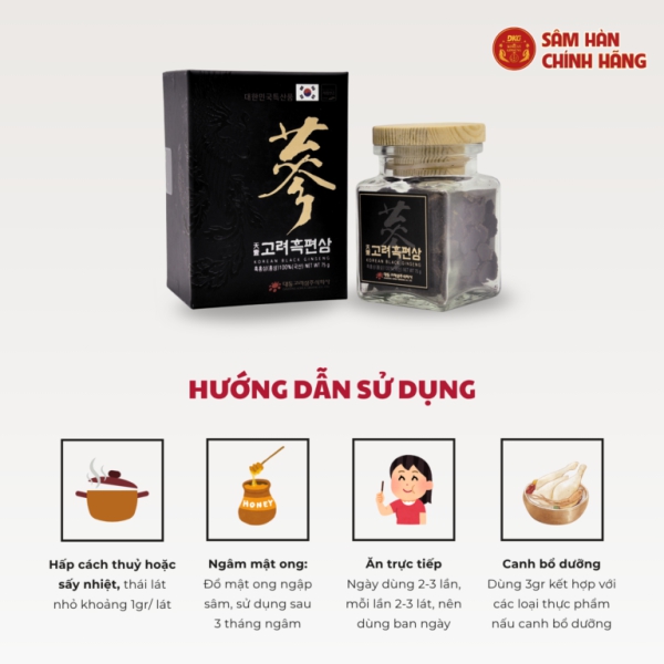 Hắc Sâm Củ Khô Thái Lát Daedong Korean Black Ginseng (1 lọ x 75gr) – Giúp bồi bổ cơ thể và tăng cường đề kháng