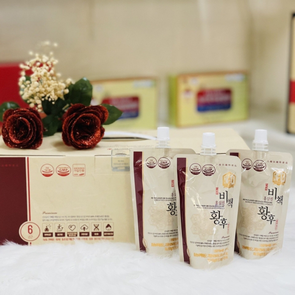 Nước Hồng Sâm Hoàng Hậu Hongsamjin Bichaek Hwanghu Daedong (Hộp 20 Gói x 120ml) - Bí quyết dưỡng nhan, bổ huyết, tăng đề kháng và chống lão hóa tầng sâu.