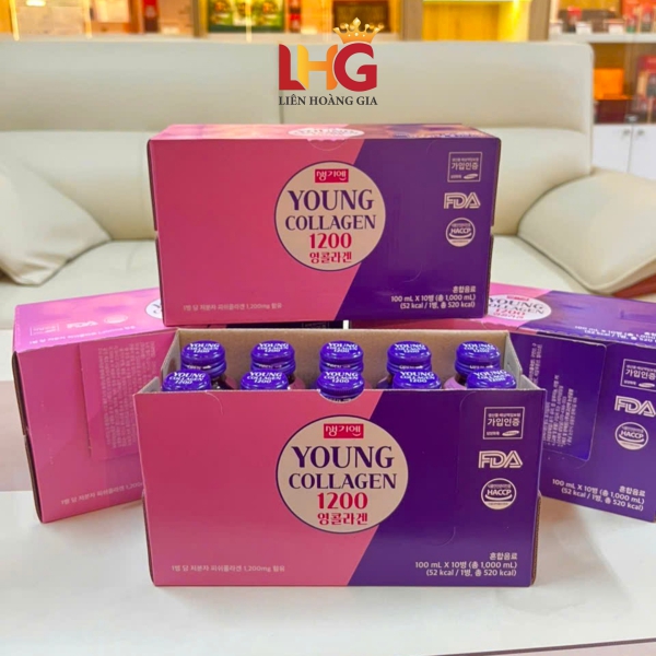 Nước Uống Young Collagen 1200mg Hàn Quốc (Hộp 10 Chai x 100ml) - Cấp ẩm tức thì, làm mờ nếp nhăn và nuôi dưỡng làn da căng bóng.