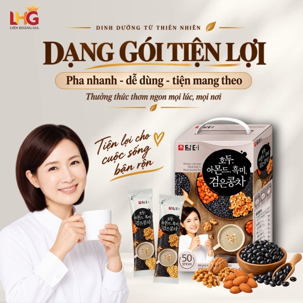 Ngũ Cốc Đậu Đen, Hạnh Nhân, Hạt Óc Chó Damtuh Hàn Quốc (Hộp 50 Gói) - Thanh nhiệt giải độc, tăng cường trí não và tốt cho sức khỏe mẹ bầu.