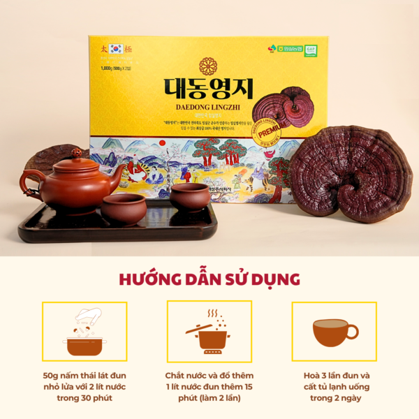 Nấm Linh Chi Daedong Chính Phủ Hàn Quốc hộp 1000g | Chính hãng cao cấp