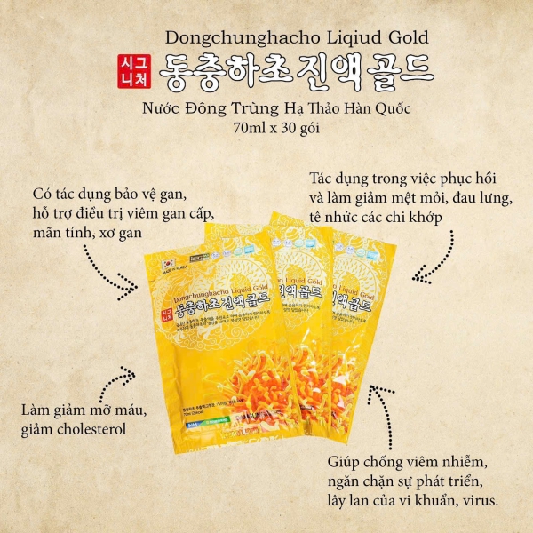 Nước Đông Trùng Hạ Thảo Dongchunghacho Liquid Gold Samsung Hàn Quốc 30 Gói – Bồi Bổ Sức Khỏe Toàn Diện