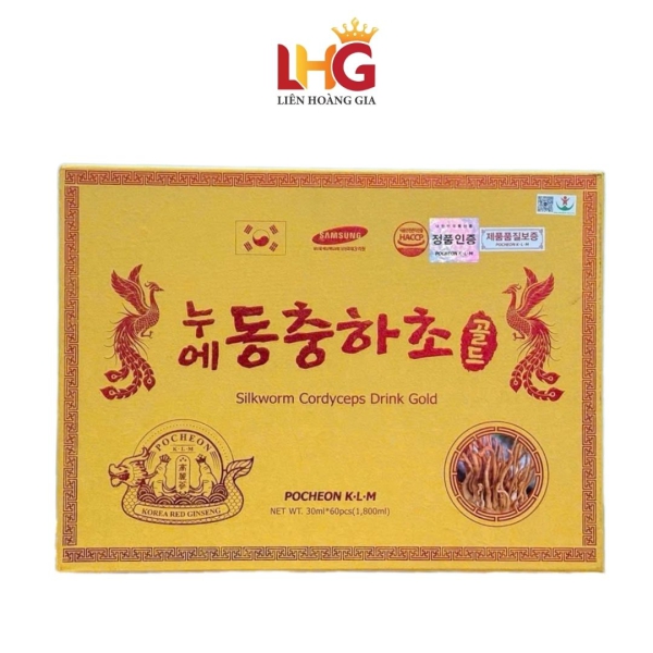 Nước Đông Trùng Hạ Thảo Pocheon K.L.M (Hộp Gỗ Vàng 60 Gói x 30ml) – Giải Pháp Chăm Sóc Sức Khỏe Cao Cấp