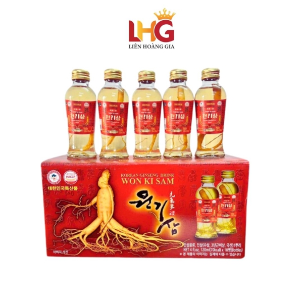 Nước Hồng Sâm Có Củ Wonkisam 120ml x 10 Chai: Tinh Túy Từ Sâm Tươi Hàn Quốc