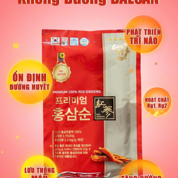 Nước Hồng Sâm Không Đường Daesan 70ml x 30 Gói: Tinh Túy Sâm 6 Năm Tuổi 100%