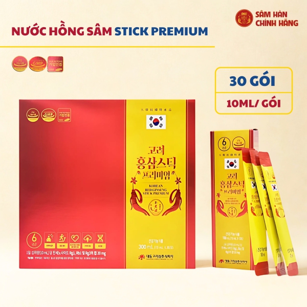 Nước Hồng Sâm Stick Premium Daedong (Hộp 30 Gói x 10ml) - Tinh chất sâm 6 năm tuổi đậm đặc giúp tăng đề kháng, giảm mệt mỏi và lưu thông máu hiệu quả.