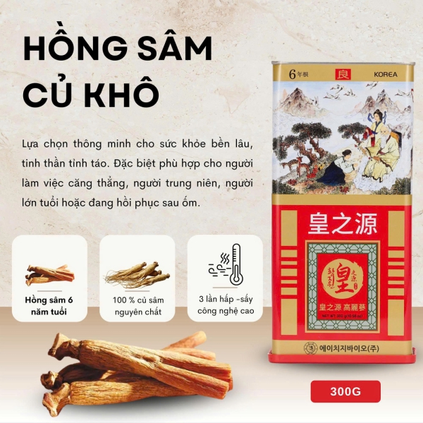 Hồng Sâm Củ Khô Hộp Thiếc HG Bio 300g 10 Củ – Tinh Hoa Sâm Đại Hàn Quốc, Tuyệt Tác Phục Hồi Sinh Lực Toàn Diện