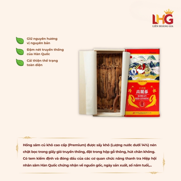 Hồng Sâm Củ Khô Daedong Premium 6 Năm Tuổi (Hộp Thiếc 37.5g) - Nguyên bản sâm 6 năm tuổi Geumsan, bồi bổ nguyên khí và duy trì sự tỉnh táo.