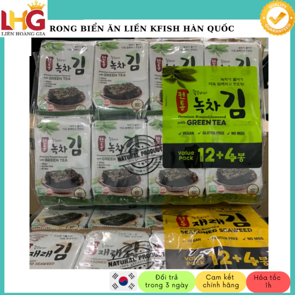 Rong biển ăn liền KFish vị trà xanh nhập khẩu Hàn Quốc lốc 16 gói