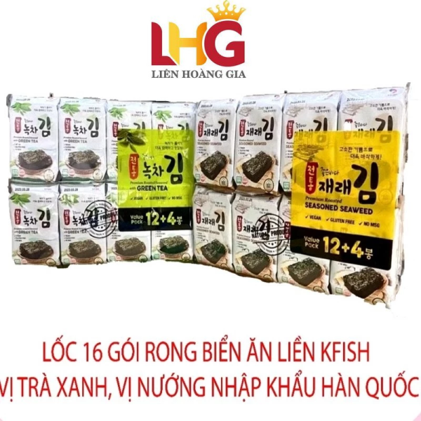 Rong biển ăn liền KFish vị trà xanh nhập khẩu Hàn Quốc lốc 16 gói