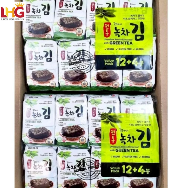 Rong biển ăn liền KFish vị trà xanh nhập khẩu Hàn Quốc lốc 16 gói