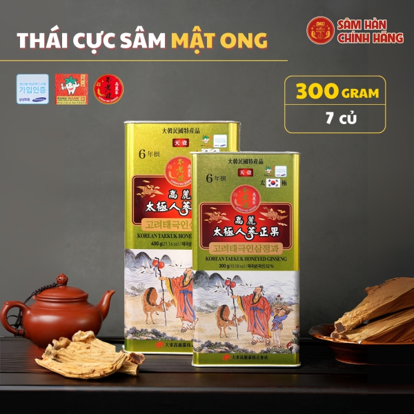 Thái Cực Sâm Tẩm Mật Ong Daedong hộp thiếc 300g  – giúp đại bổ cơ thể, tăng đề kháng, thanh lọc giải độc và phòng ngừa lão hóa tế bào.