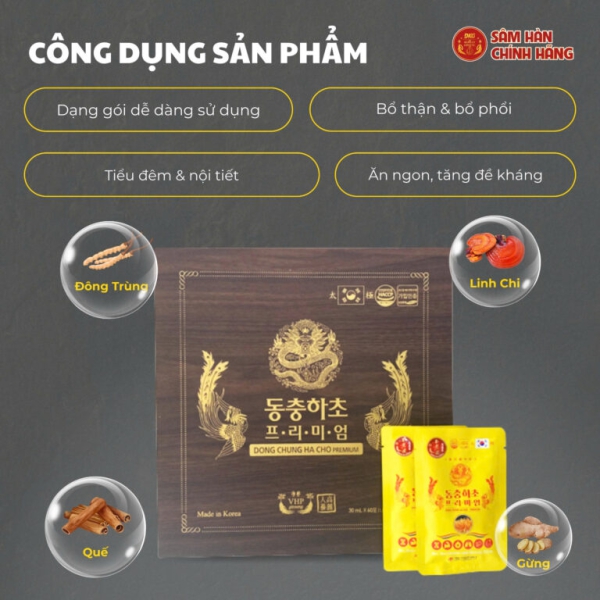 Đông trùng hạ thảo cao cấp (30ml* 60 gói) – Daedong chiết xuất từ nấm Japonica thượng hạng giúp ích phế, bổ thận, bồi bổ cơ thể và nâng cao miễn dịch tự nhiên.