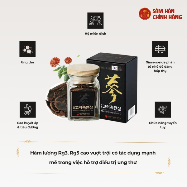 Hắc Sâm Củ Khô Thái Lát Daedong Korean Black Ginseng (1 lọ x 75gr) – Giúp bồi bổ cơ thể và tăng cường đề kháng