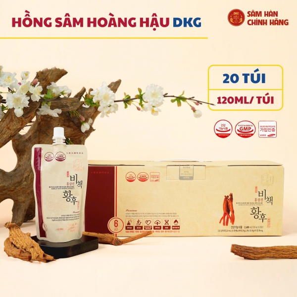 Nước Hồng Sâm Hoàng Hậu Hongsamjin Bichaek Hwanghu Daedong (Hộp 20 Gói x 120ml) - Bí quyết dưỡng nhan, bổ huyết, tăng đề kháng và chống lão hóa tầng sâu.