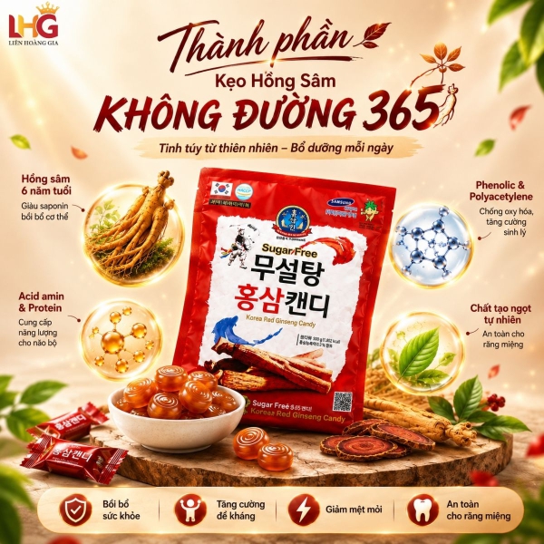 Kẹo Hồng Sâm Không Đường 365 – Tuyệt Tác Đại Bổ Khí Huyết, Tăng Cường Sinh Lực Và Trường Thọ
