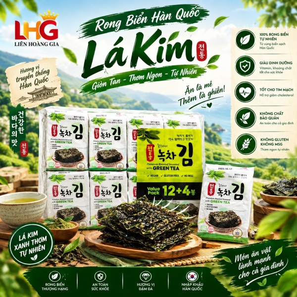 Rong Biển Ăn Liền KFish Vị Trà Xanh Nhập Khẩu Hàn Quốc (Lốc 16 Gói) - Bổ sung khoáng chất, vitamin và hỗ trợ tiêu hóa lành mạnh.