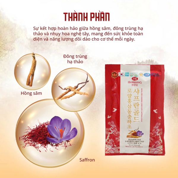 Nước Hồng Sâm Gold Hoàng Gia Đông Trùng Saffron – Tinh Túy Thảo Dược Cho Cuộc Sống Thịnh Vượng