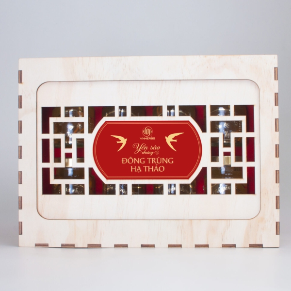 Yến Sào Chưng Đông Trùng Hạ Thảo Hộp Gỗ 8 Lọ – Quà Tặng Sức Khỏe Cao Cấp