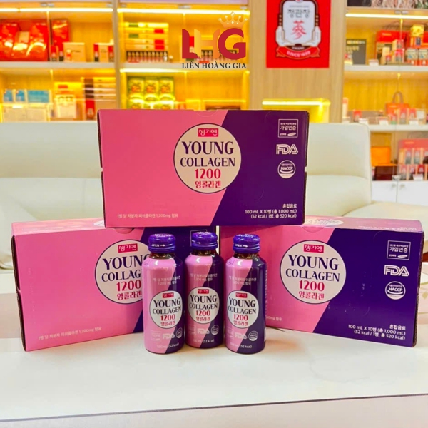 Nước Uống Young Collagen 1200mg Hàn Quốc (Hộp 10 Chai x 100ml) - Cấp ẩm tức thì, làm mờ nếp nhăn và nuôi dưỡng làn da căng bóng.