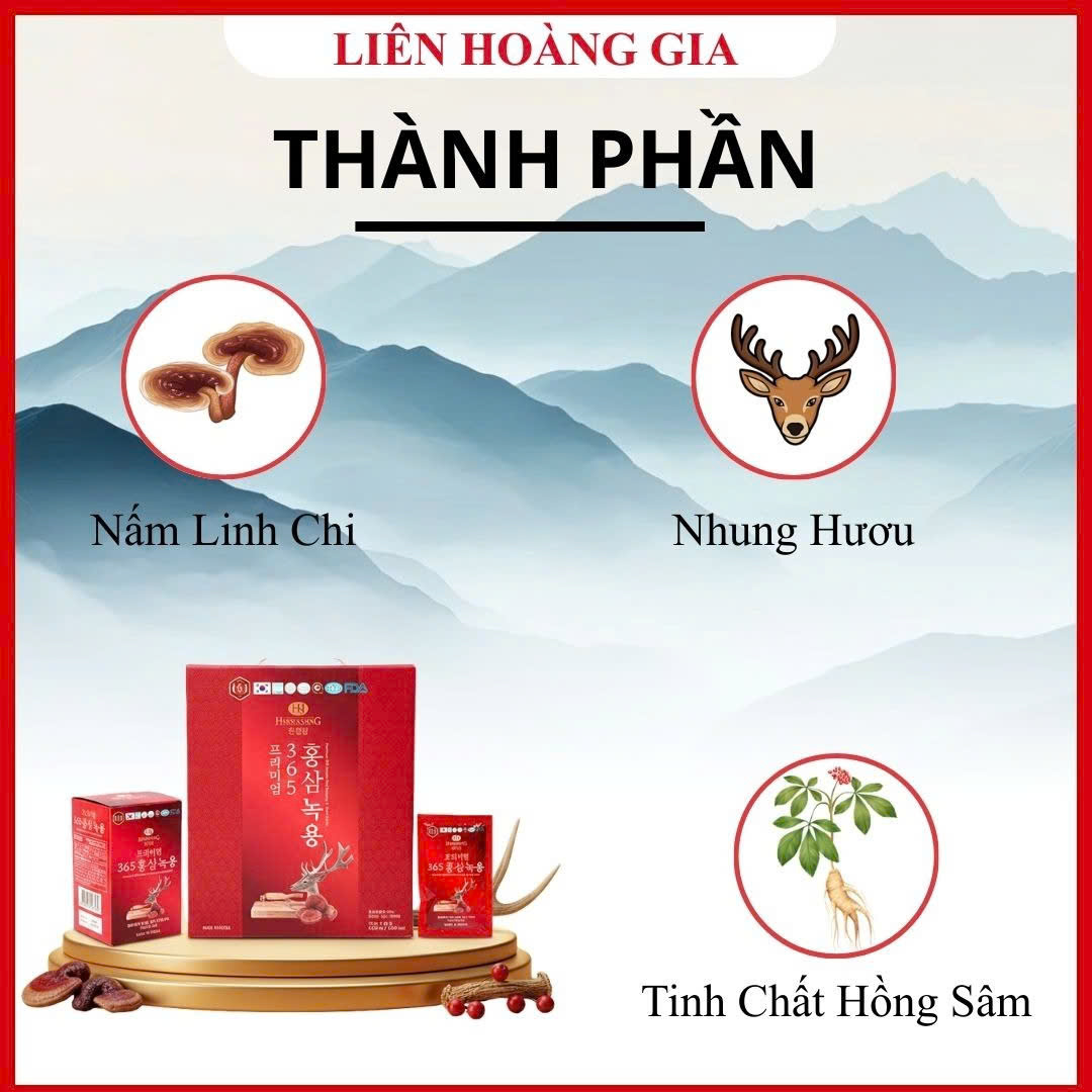 Bảng thành phần chi tiết hồng sâm 6 năm tuổi và nhung hươu New Zealand