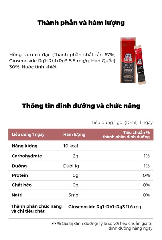 Thành phần chỉ có sâm và nước tinh khiết của KGC EveryTime Original