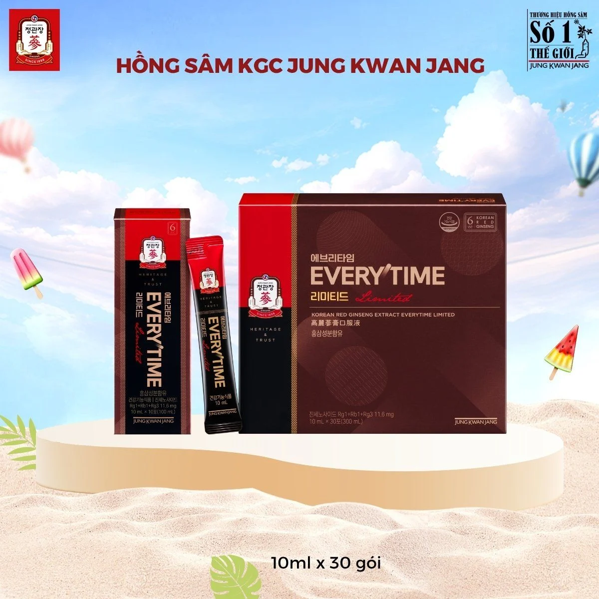 Tinh Chất Hồng Sâm Pha Sẵn KGC Extract Everytime Limited 10ml x 30 gói