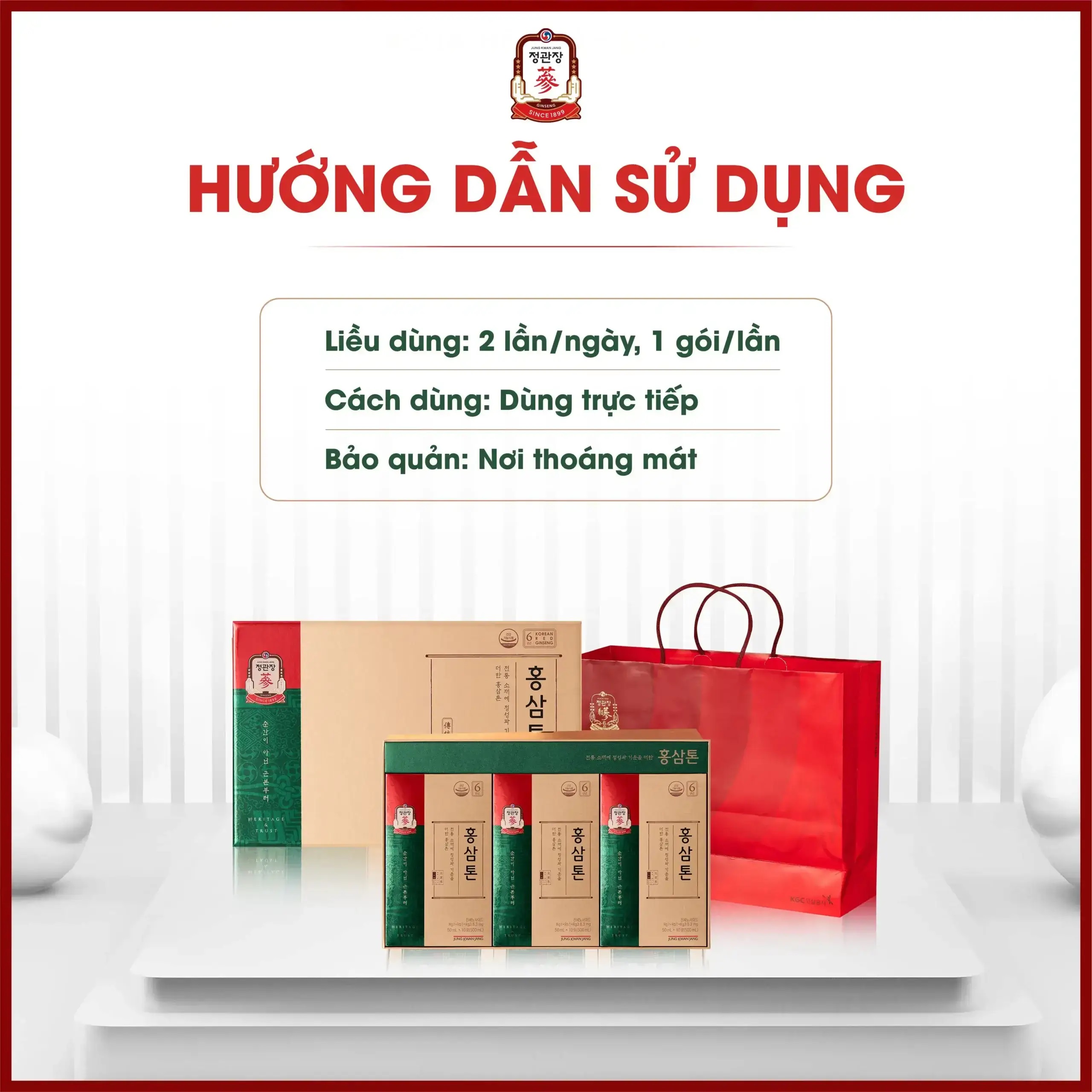 Hình ảnh hướng dẫn uống hồng sâm KGC 2 lần mỗi ngày