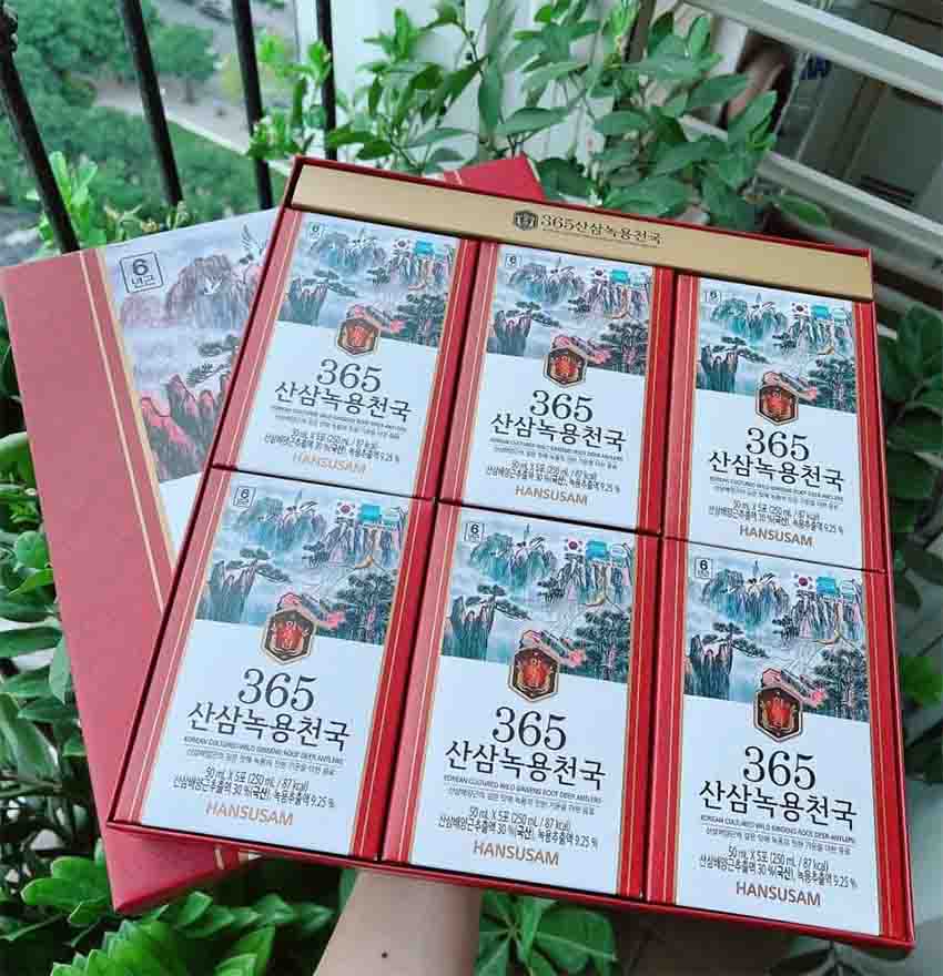 Tổng quan hộp nước chiết hồng sâm nhung hươu 365 Hansusam chính hãng