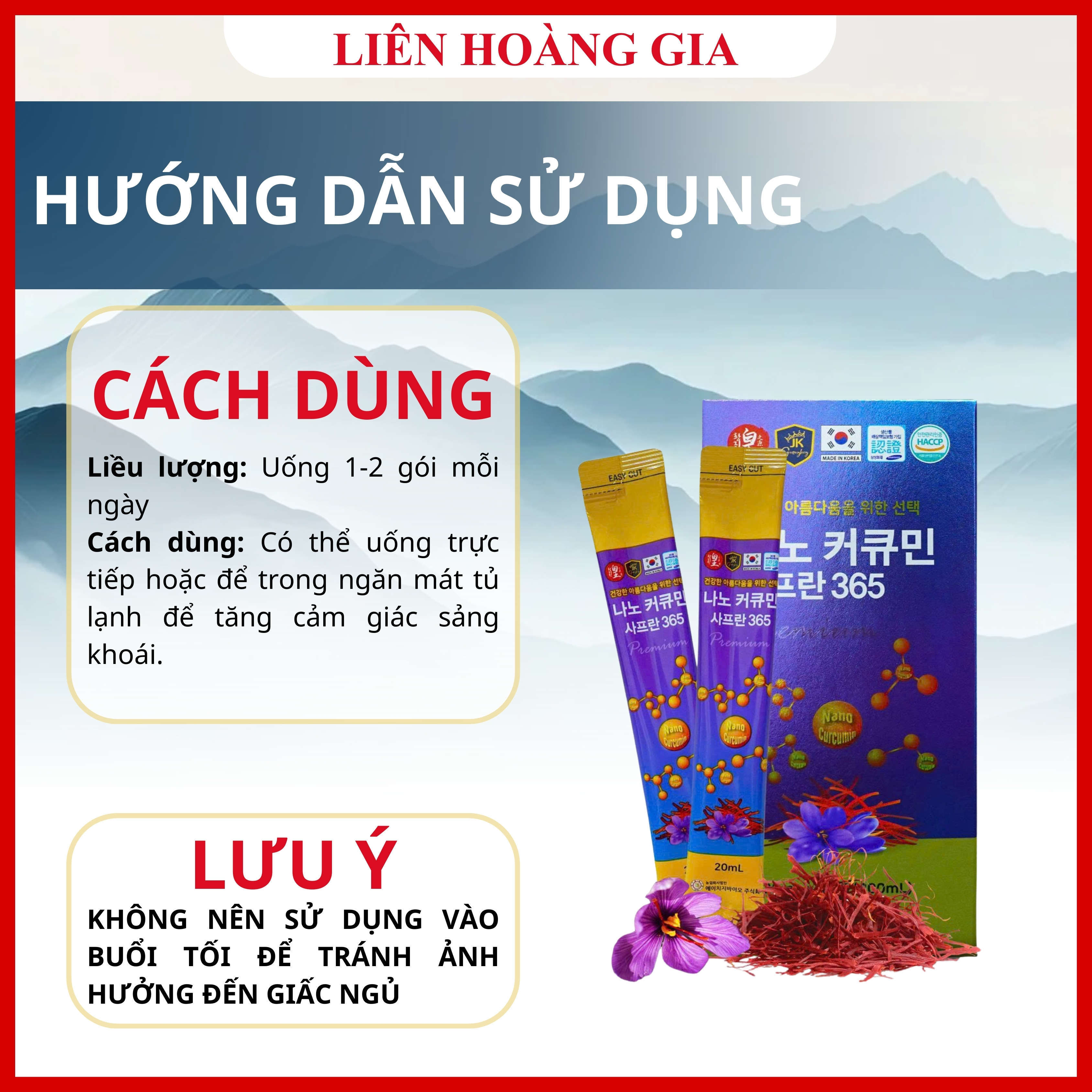 Hướng dẫn cách uống Nano Curcumin Saffron 365 dạng stick tiện lợi