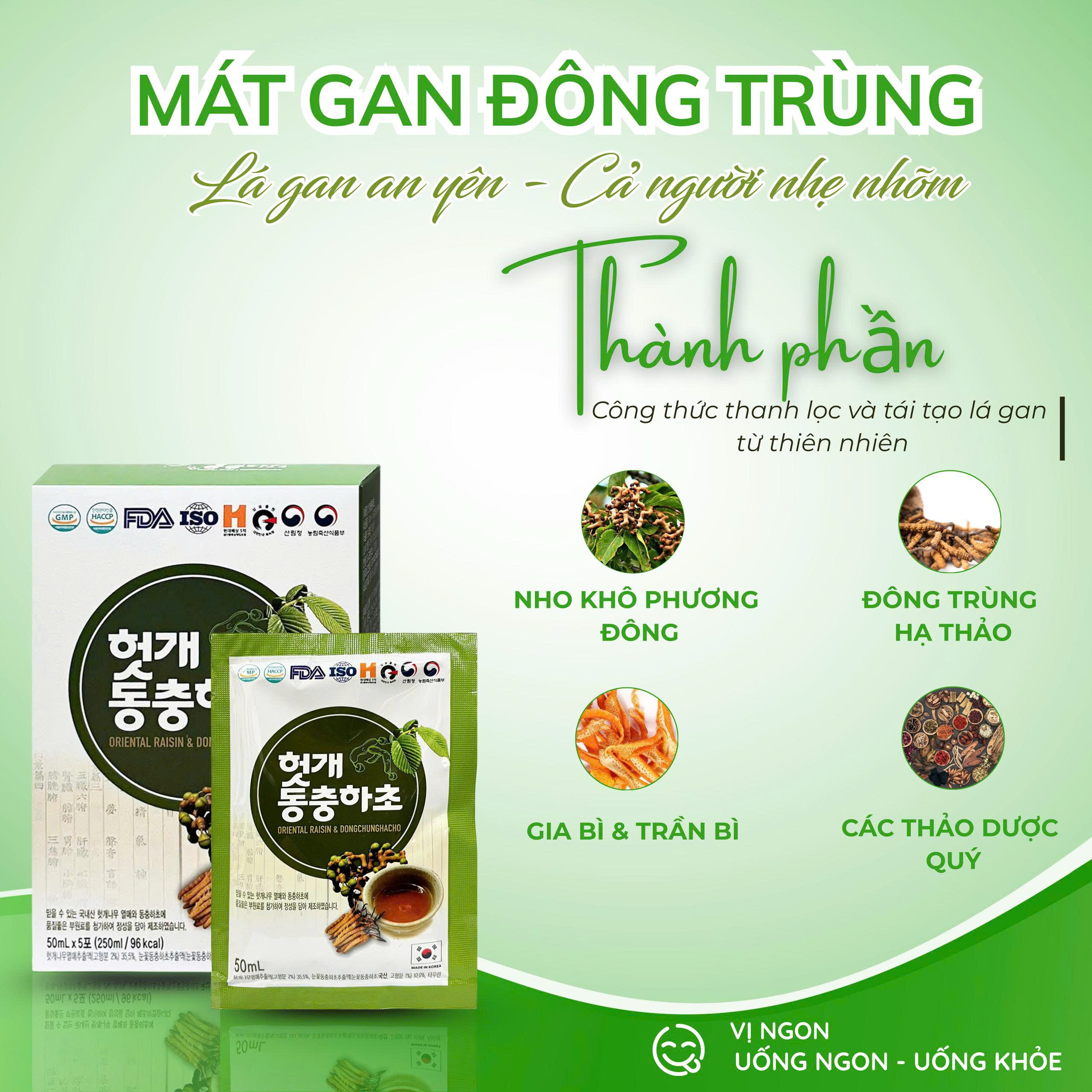 Thành phần Nho khô phương Đông và Đông trùng hạ thảo trong nước bổ gan