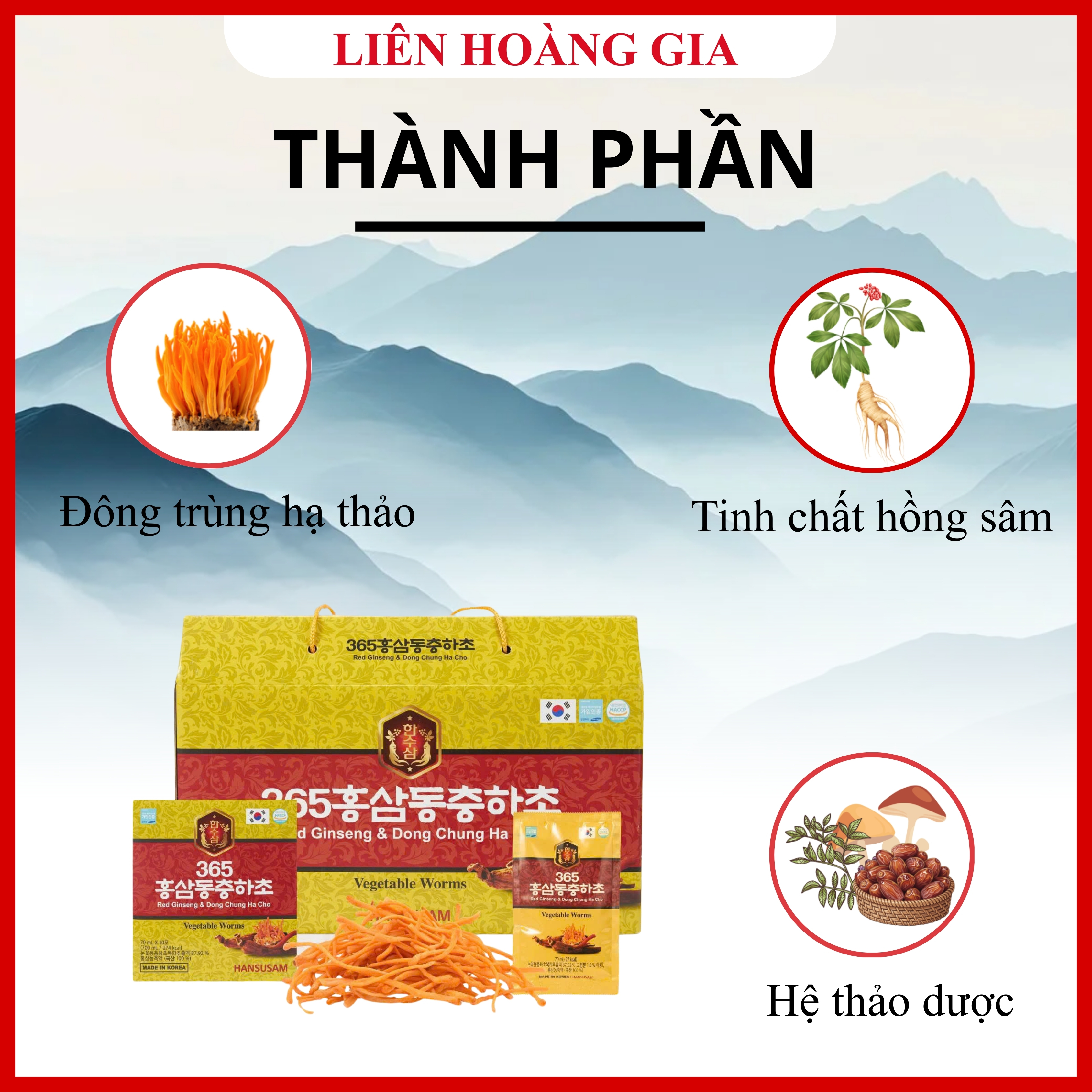 Sự kết hợp giữa hồng sâm 6 năm tuổi và đông trùng hạ thảo trong sản phẩm 365