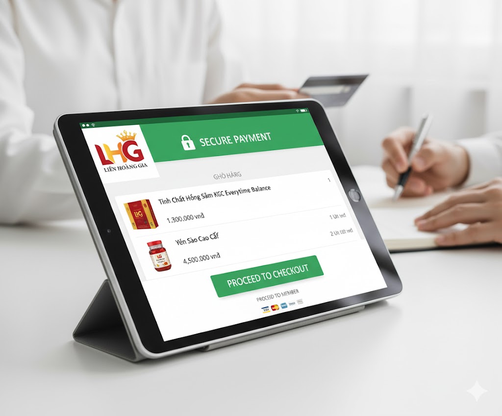 Màn hình thanh toán online an toàn với sản phẩm Sâm Yến Liên Hoàng Gia